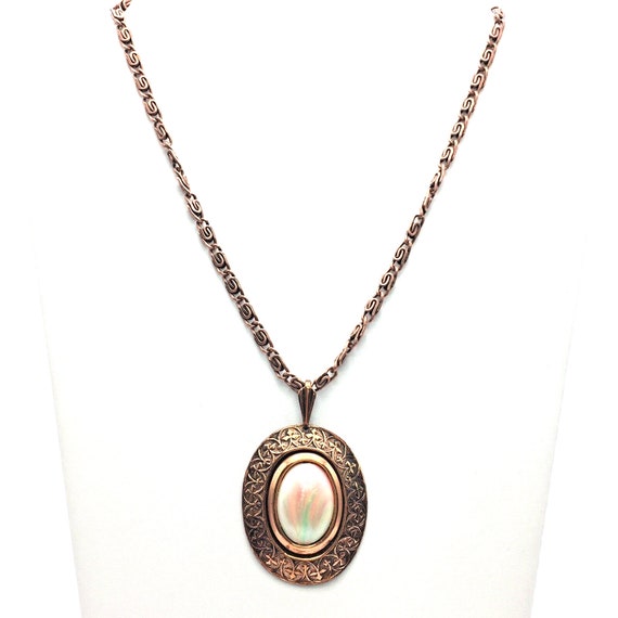 Vintage Copper Medallion Pendant Necklace Heavy Co