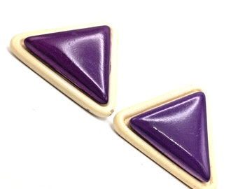 Vintage 1980s Large Purple Memphis Triangle Earrings Geometric Acrylic Quirky