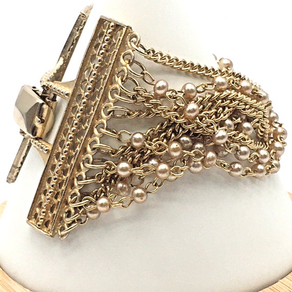 Vintage Faux Pearl and Chain Multi Strand Bracele… - image 3