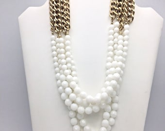 Charming Charlie Multi-Strand Necklace Gold Tone Faceted White Acrylic Beads