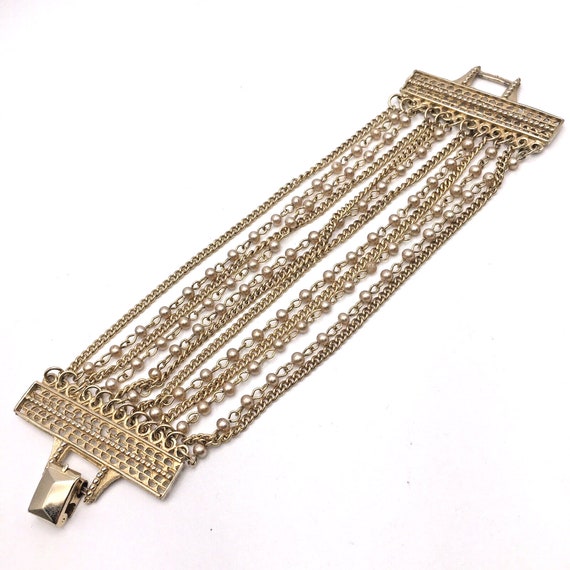 Vintage Faux Pearl and Chain Multi Strand Bracele… - image 1