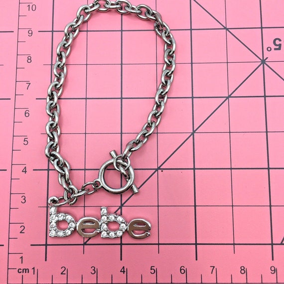 Bebe Silver Tone Toggle Clasp Chain Bracelet Pave… - image 5