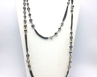 Express Gunmetal Chain Metallic Faceted Glass Bead Multi-Strand Necklace