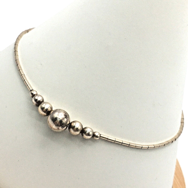 Vintage 925 Liquid Silver Chain Graduated Sterling Bead Bracelet 1.70 grams