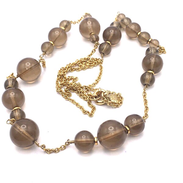 J Crew Simulated Smoky Quartz Topaz Bead Necklace Gold Tone Chain Layering Piece