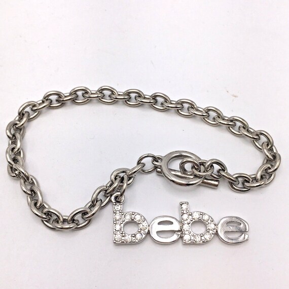 Bebe Silver Tone Toggle Clasp Chain Bracelet Pave… - image 2