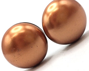 Vintage Copper Colored Metallic Domed Clip On Button Earrings 1940s 1950s