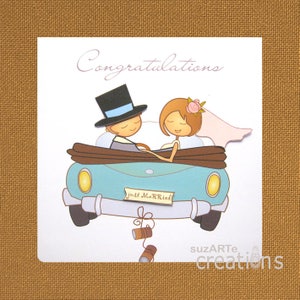 Wedding Congratulations Card | Greeting Card | Handmade | Personalised | Couple | Wedding Car | Blank inside | Square | 14x14cm / 5.5 inches