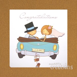 Carte De Mariage Voiture Aquarelle - Format A6, Avec Enveloppe Kraft - Carte De Vœux élégante Pour Félicitations