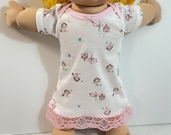 CPK doll clothes/14 inch/bunny print nightgown/hair bows/pillow/lace
