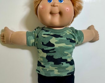 16" Boy Cabbage Patch Clothes, 2-Piece "CAMOUFLAGE ARMY" Top, Black Pants, Cabbage Patch Doll Clothes, 16 inch Doll Clothes, CPKs Accessory