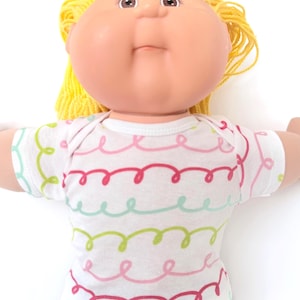 16" Boy & Girl Cabbage Patch "Cool Rainbow Squiggles; Pink Flower; Pewter Gray Stripes" Top, Cabbage Patch Doll Clothes, CPK Doll Accessory