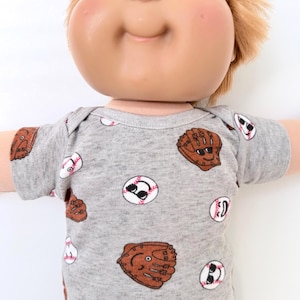 16" Cabbage Patch "BaseBall Fun, Green Stripes, Wide Gray &  White Stripes" T-Shirt, CPK Clothes, Girl and Boy Cabbage Patch Doll Accessory