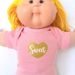 16" Boy or Girl Cabbage Patch "Shiny Gold Heart; Hello Friend; Blue & Pink Flowers" Top, Cabbage Patch Kid Doll Clothes, CPK Doll Accessory