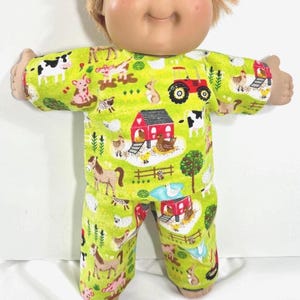 16" Boy & Girl Cabbage Patch PJs "Farm Animals - Barn, Chickens, Horse" 2-Piece Doll Pajamas, Cabbage Patch Doll Clothes, CPK Doll Accessory