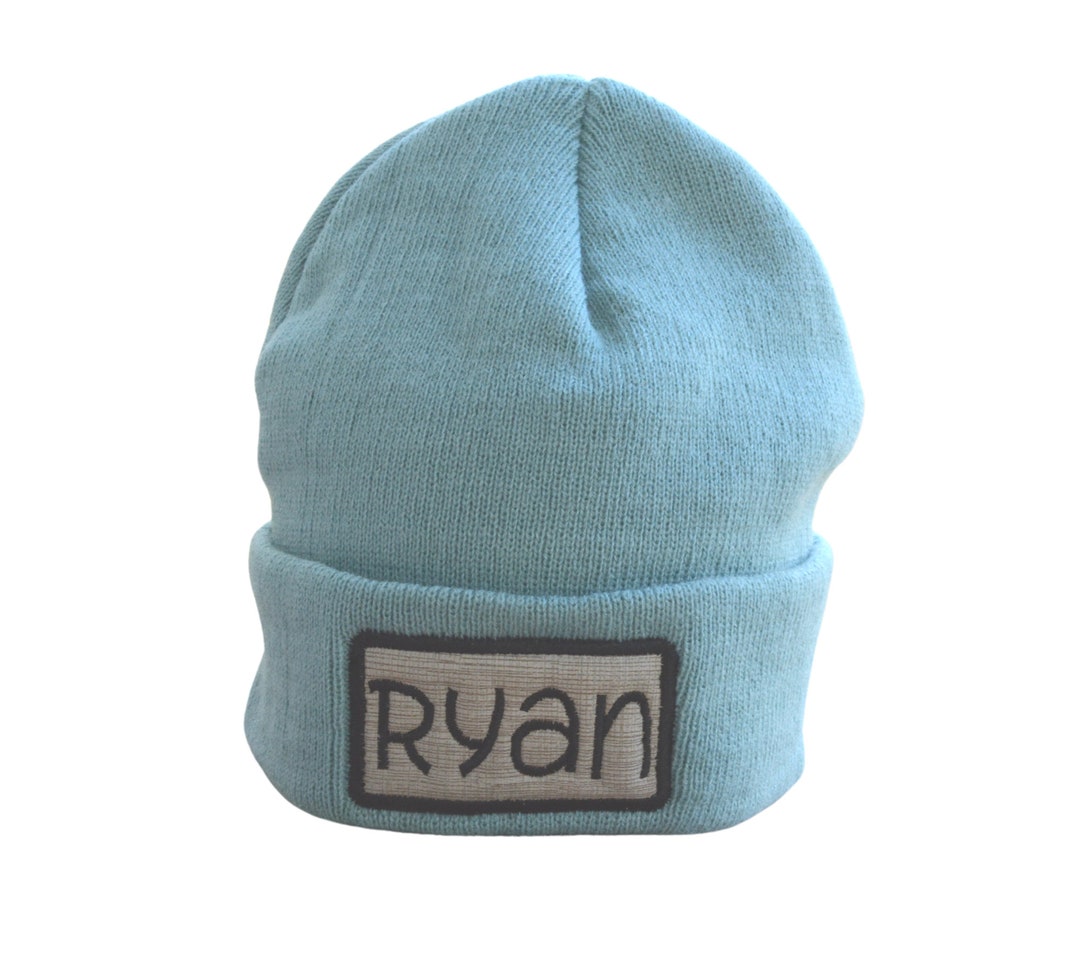 Boys Personalized Name Beanie With Patch, Name Embroidered Beanie