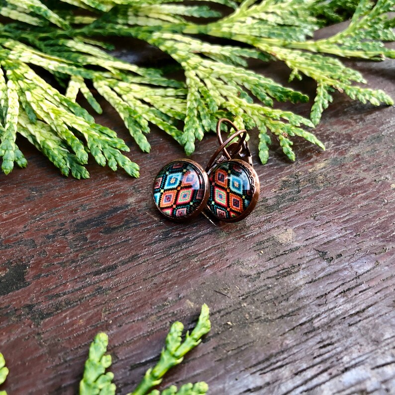 gift for her copper earrings Mediterranean earrings Ethnic boho earrings boho earrings summer earrings small earrings tile earrings