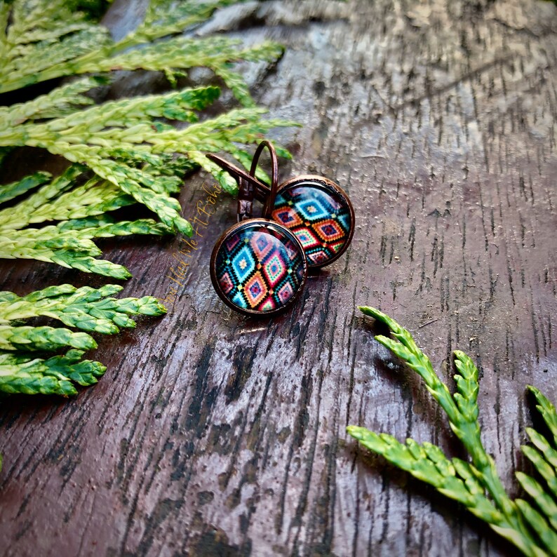 gift for her copper earrings Mediterranean earrings Ethnic boho earrings boho earrings summer earrings small earrings tile earrings