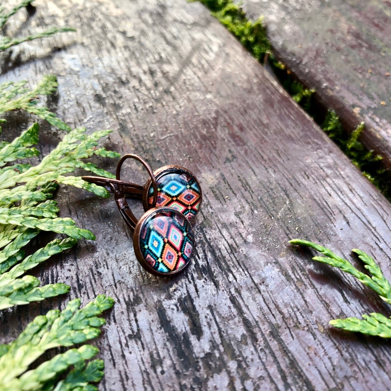 gift for her copper earrings Mediterranean earrings Ethnic boho earrings boho earrings summer earrings small earrings tile earrings