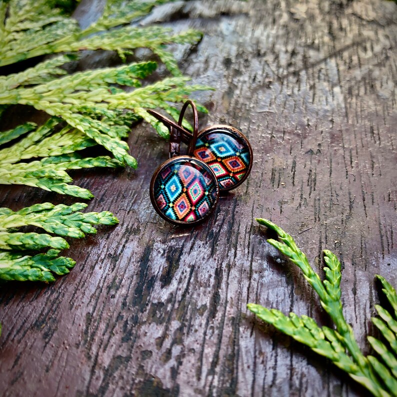 gift for her copper earrings Mediterranean earrings Ethnic boho earrings boho earrings summer earrings small earrings tile earrings