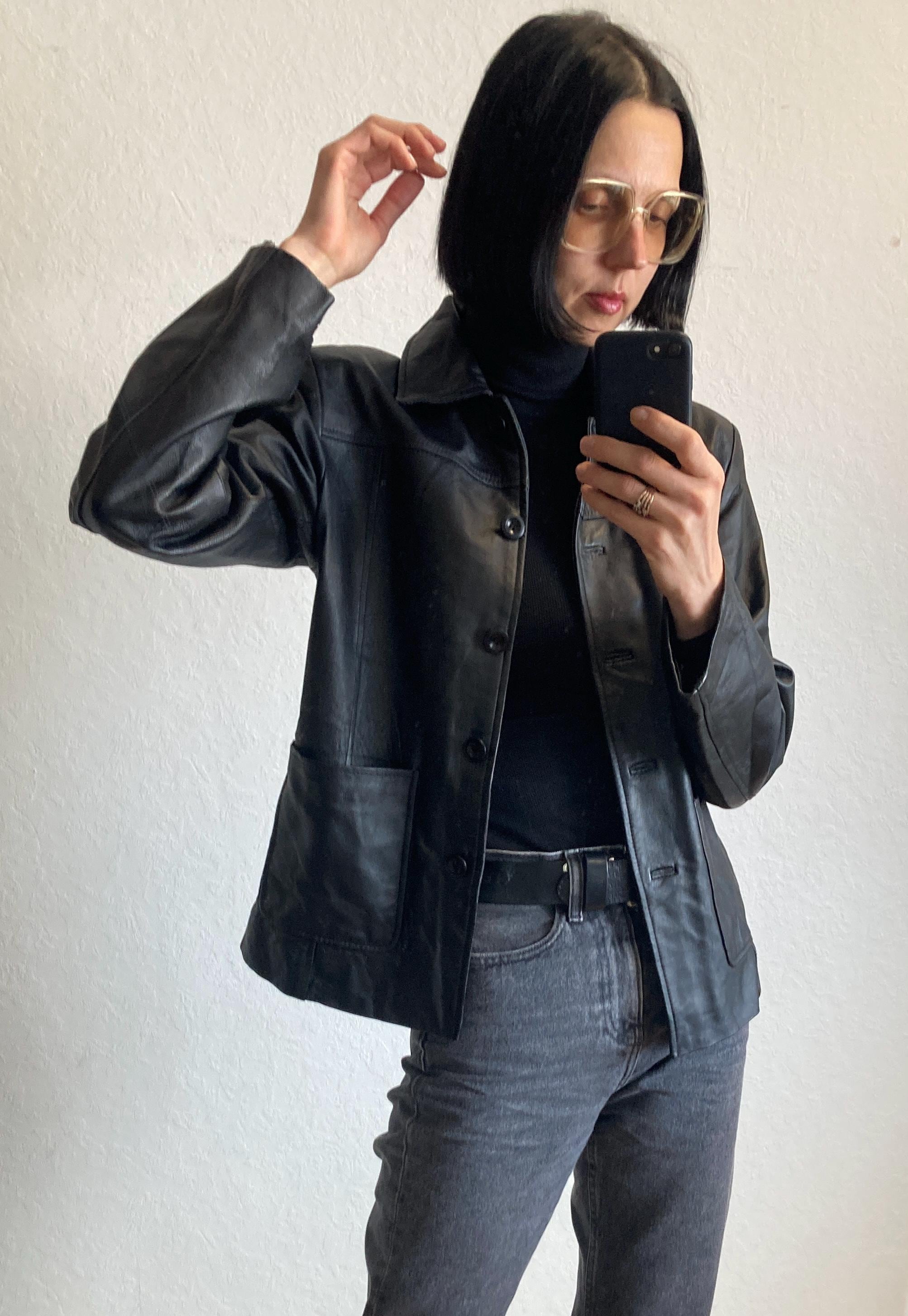 Vintage Black Leather Jacket From 1990s Size S - Etsy