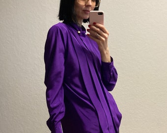 Deep Purple Pleated Blouse from 1980s