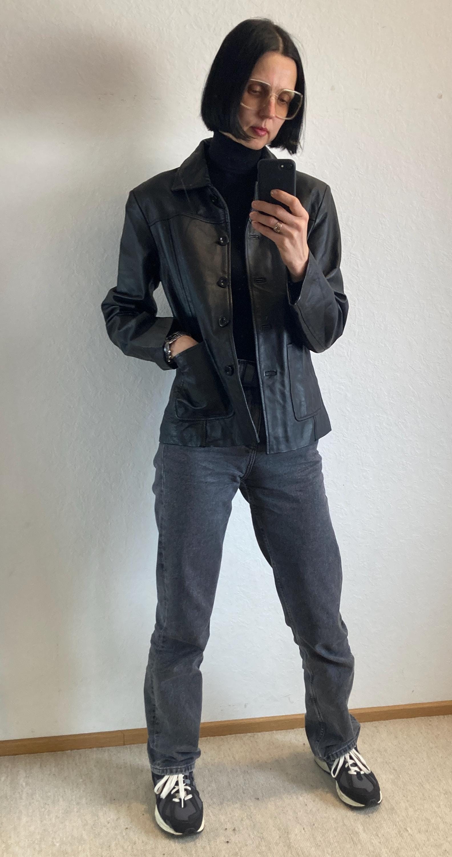 Vintage Black Leather Jacket From 1990s Size S - Etsy