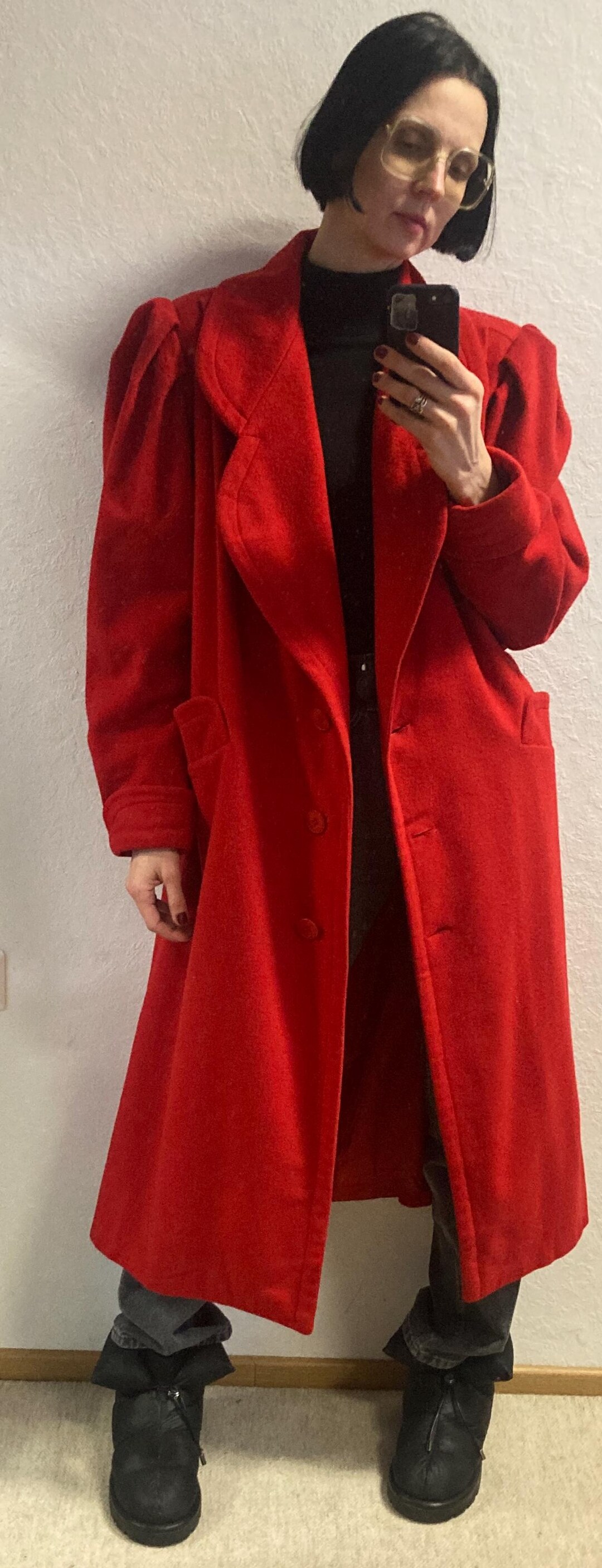Vintage Long Red Wool Coat From 1980s by Laylack Size S Size M - Etsy
