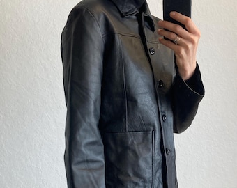 Vintage Black Leather Jacket: Collarless Short Moto Style - Etsy