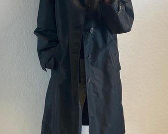 Vintage Eres - Unisex Long Oversized Black Single Breasted Trenchcoat From 1990s Y2K