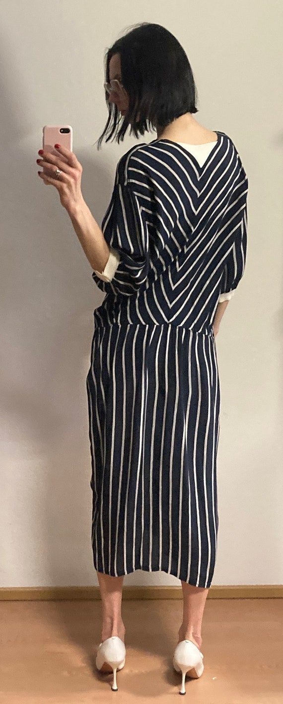 Vintage Jean Claude Navy Blue White Striped Visco… - image 9