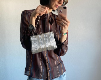 Vintage Small Silver Clutch / Evening Shoulder Bag