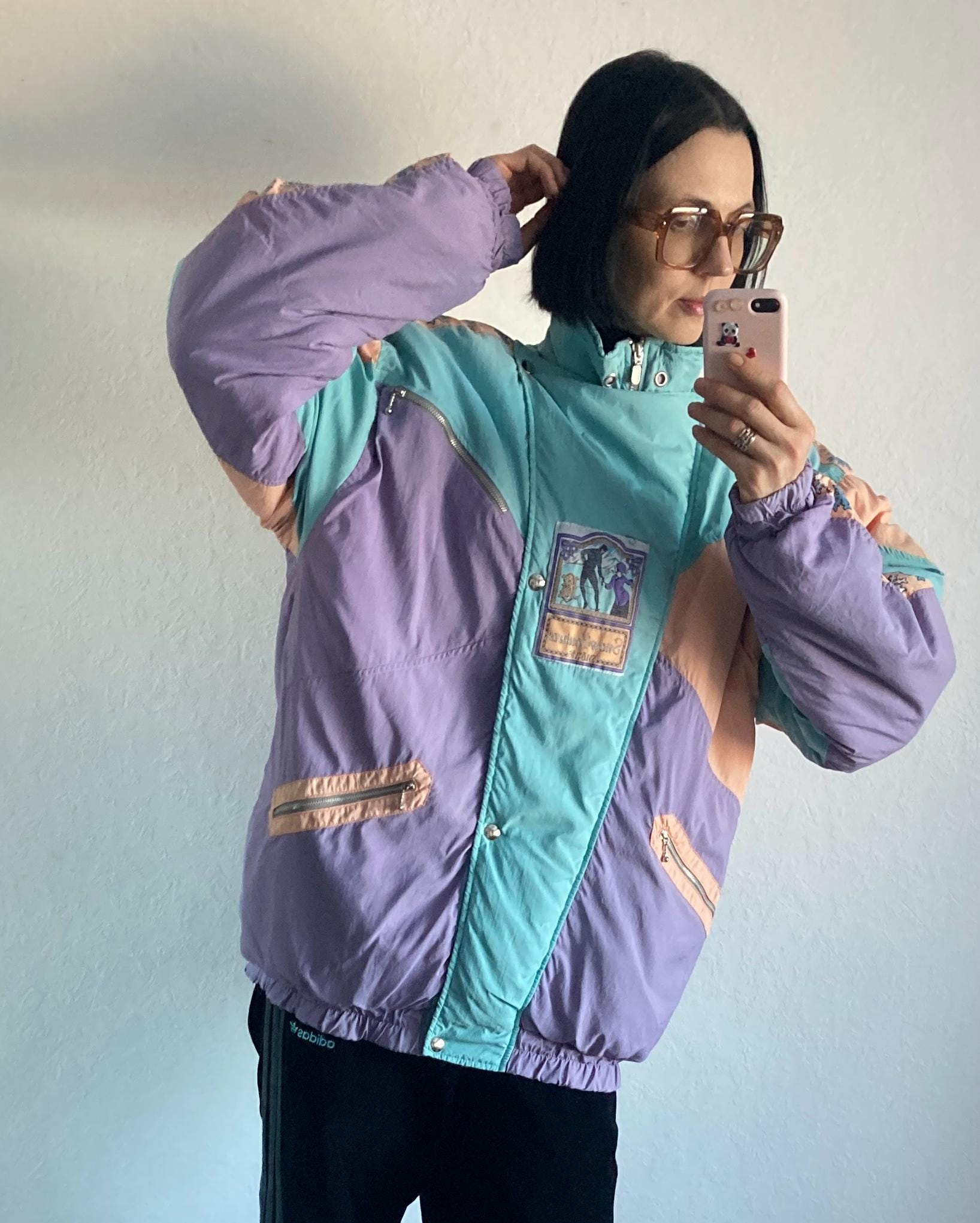 Vintage Colour Block Warm Winter Nylon Bomber Jacket – Size S/M