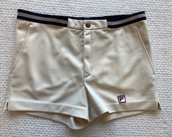 Vintage Fila Belted High Rise Swim Mod Shorts in Beige 1970s
