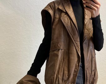 ヴィンテージ ブラウン レザー ボンバージャケット（袖取り外し可能