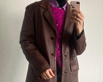 Vintage Brown Soft Leather Blazer Jacket (Size M)