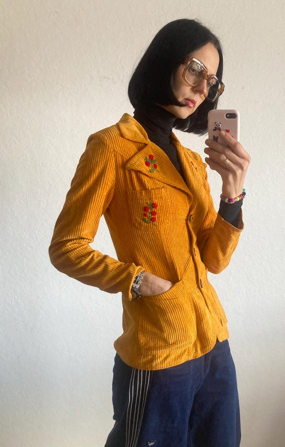 Vintage 70s Orange Velvet Embroidered Jacket: Fitted XS/S - Etsy