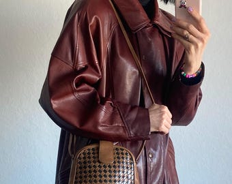 Vintage Brown and Black Check Small Leather Strap Bag