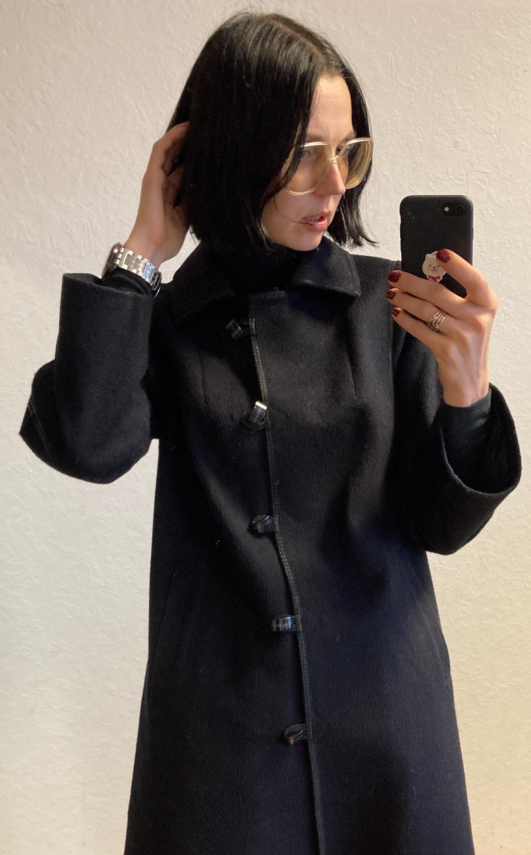Vintage Long Dark Navy Blue Wool Coat From 1980s by Del Mod