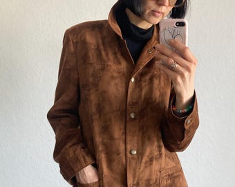 Vintage Brown Faux Suede Leather Jacket - Size S/M