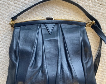 Vintage Navy Blue Leather Bag 1980s