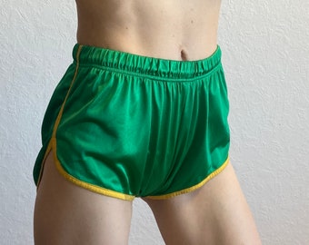 70s High Rise Sports Shorts Green with Yellow stripes