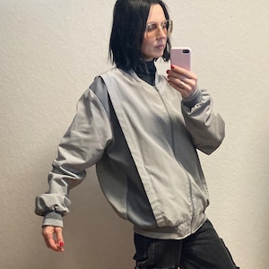 Giubbotto bomber grigio vintage unisex con fodera scozzese