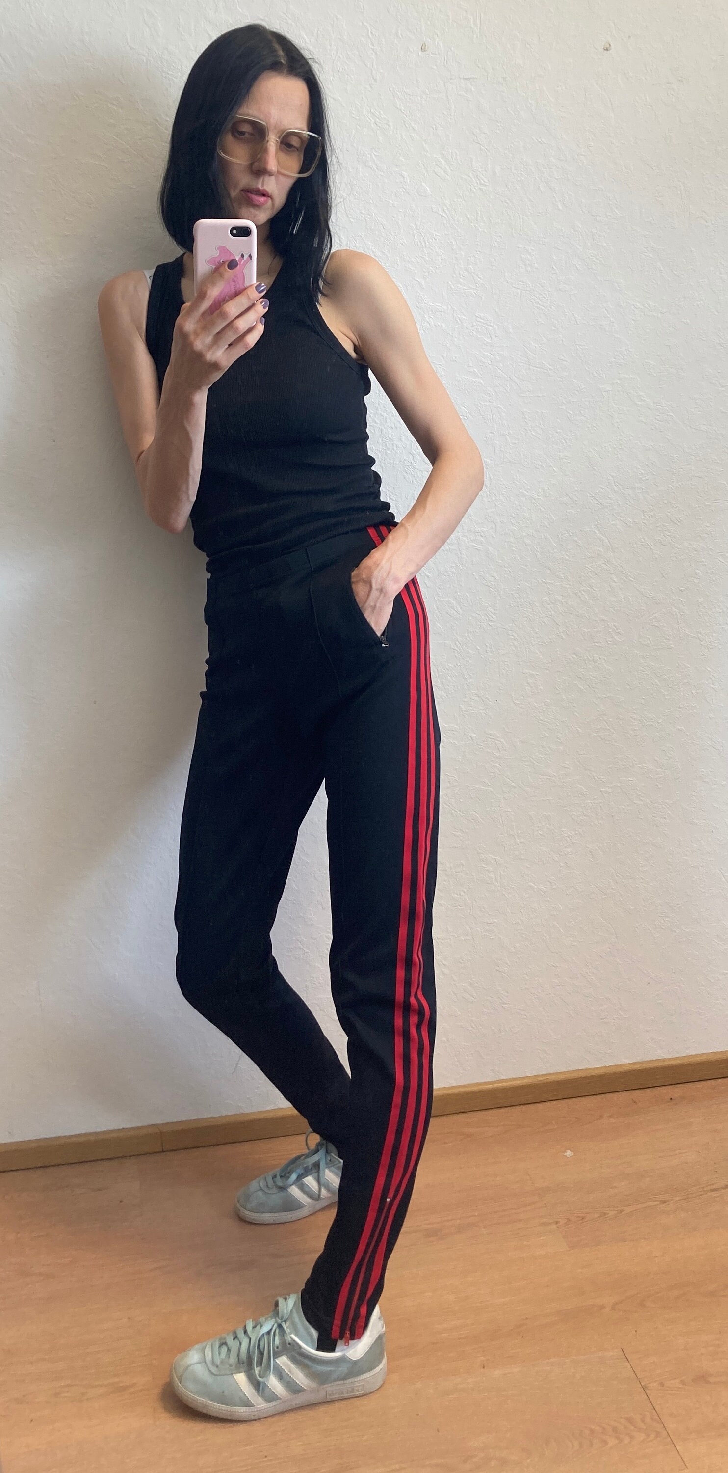 Adidas black pants red stripe sales