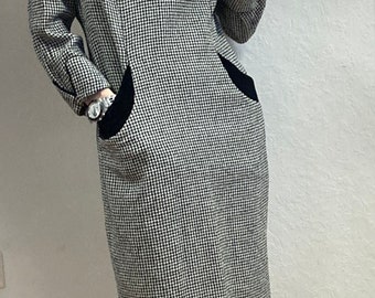 Elegantes Vintage Kleid mit Hahnentrittmuster in Schwarz und Weiß aus den 1980er Jahren