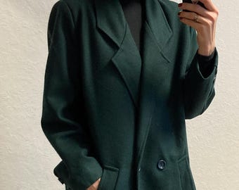 Giacca vintage verde corta oversize in lana degli anni '80 di Sabena taglia M