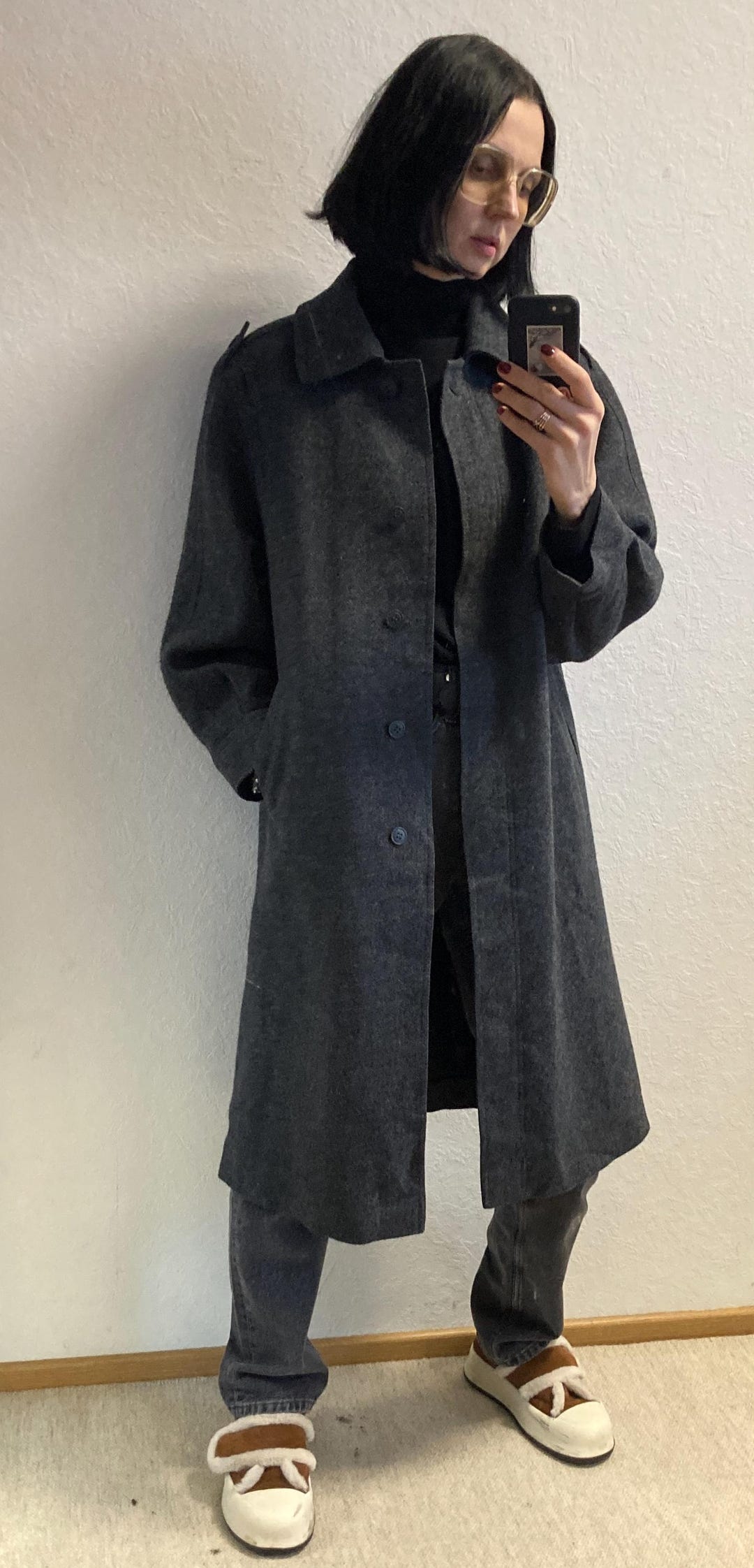 Vintage 80s Wool Midi Tartan Coat Green Black Small Medium main image 1