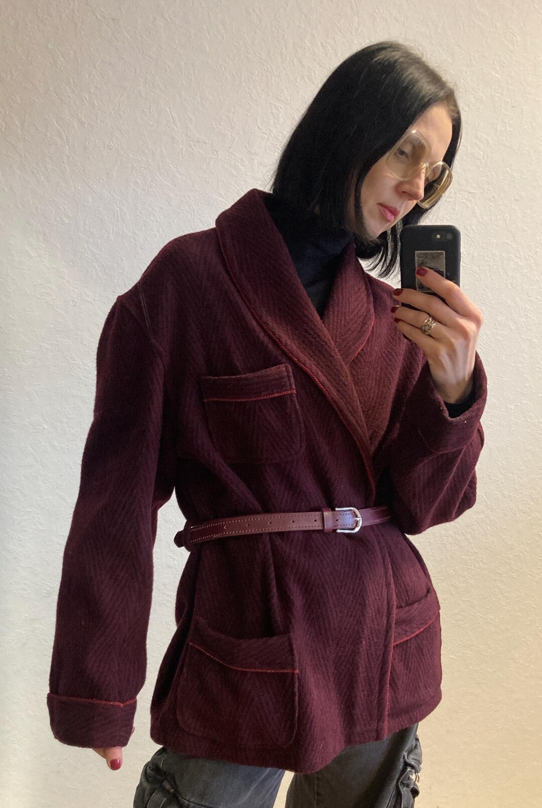 Vintage Cropped Smoking Robe Jacket in Burgundy Red by Nino Balsa ...