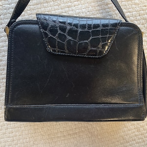 Bolso de hombro vintage de piel sintética negro de los años 80