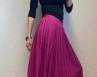 Vintage Rasperry Pink Long Pleated Skirt 1970s
